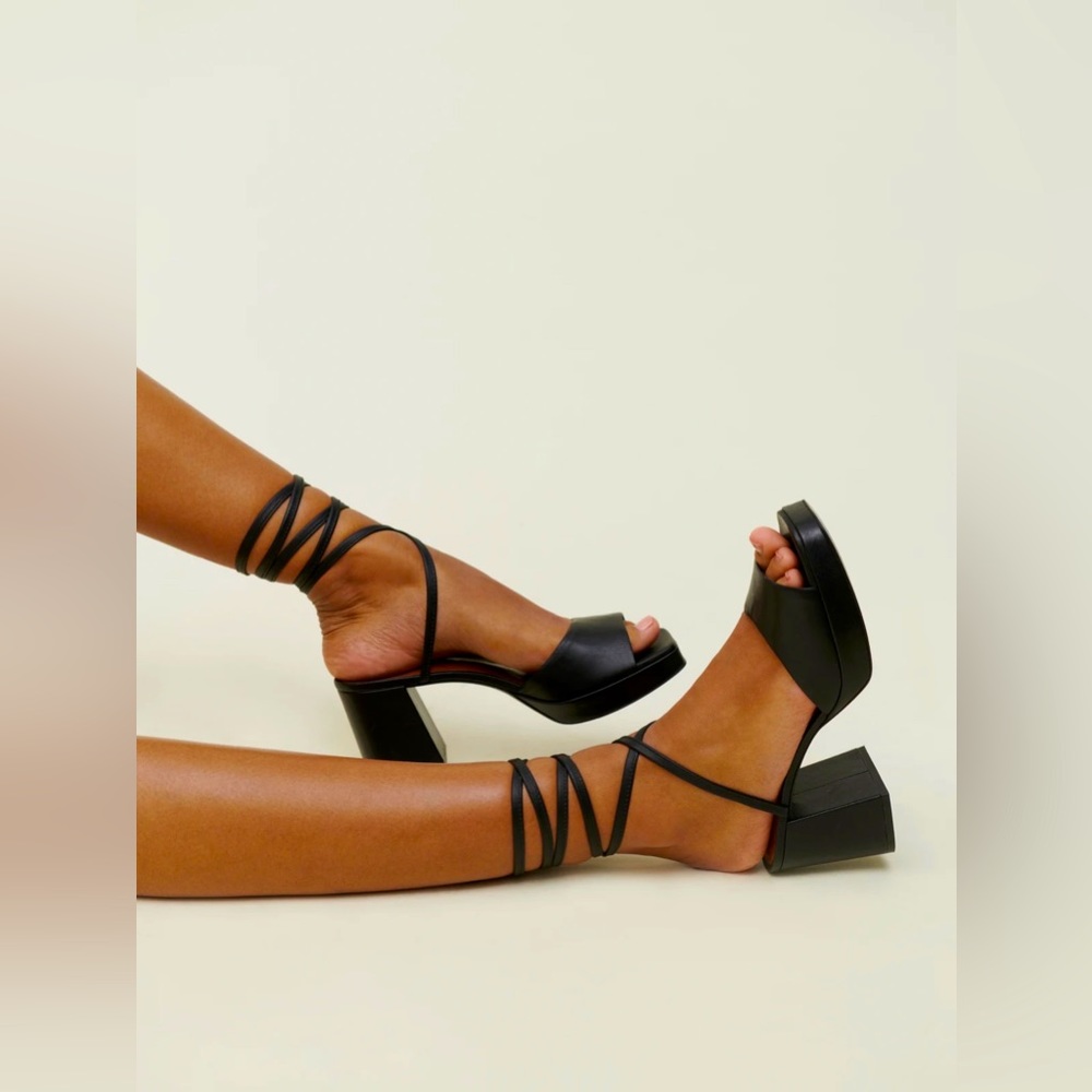 Reformation Magda Ankle Tie Satin Black